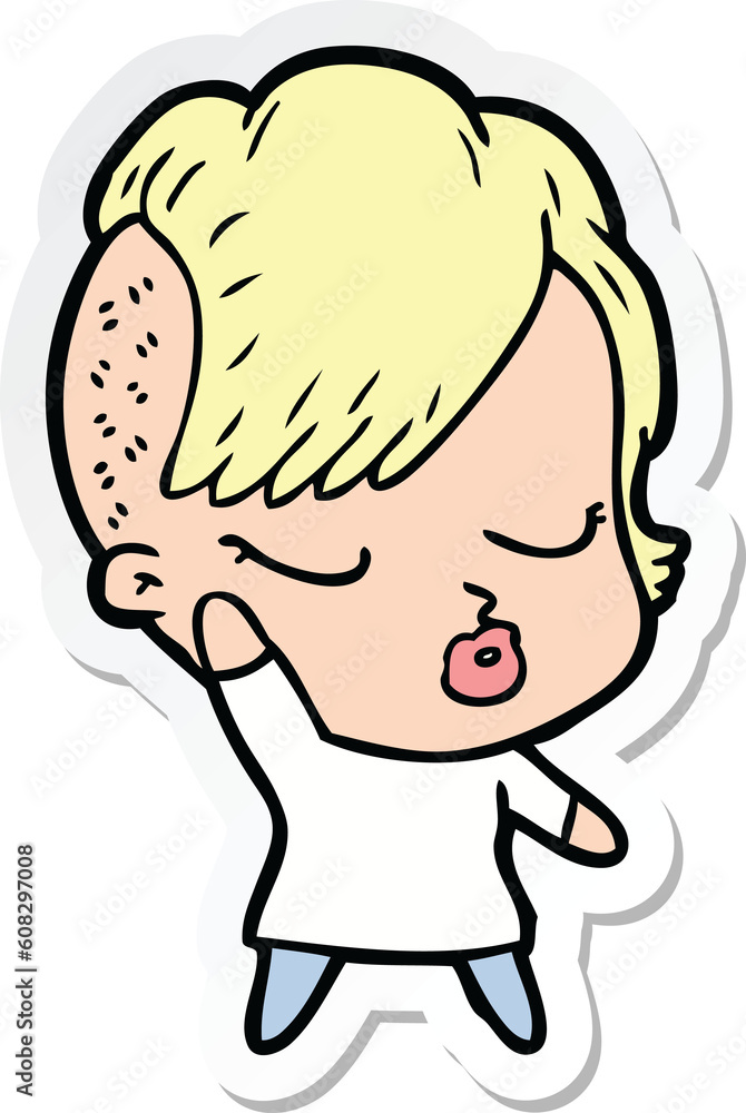 sticker of a cartoon pretty hipster girl sticker of a cartoon pretty hipster girl