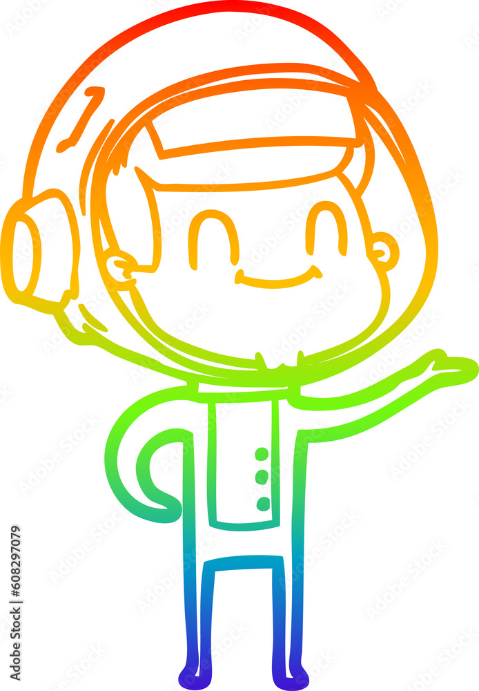 rainbow gradient line drawing of a happy cartoon astronaut rainbow gradient line drawing of a happy cartoon astronaut