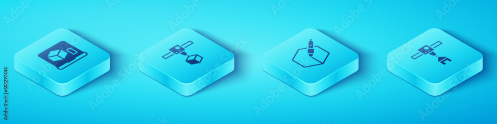 Obraz premium Set Isometric 3D printer, cube, house and 3d pen tool icon. Vector