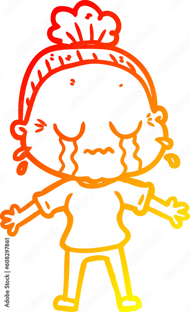 warm gradient line drawing of a cartoon crying old lady warm gradient line drawing of a cartoon crying old lady