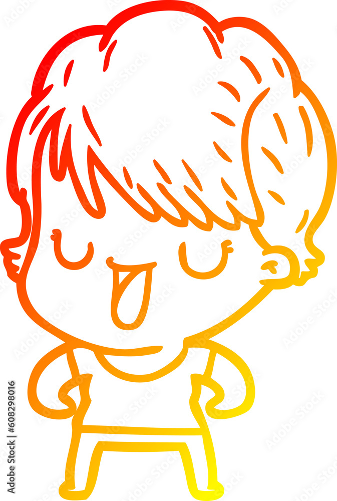 Fototapeta premium warm gradient line drawing of a cartoon woman talking