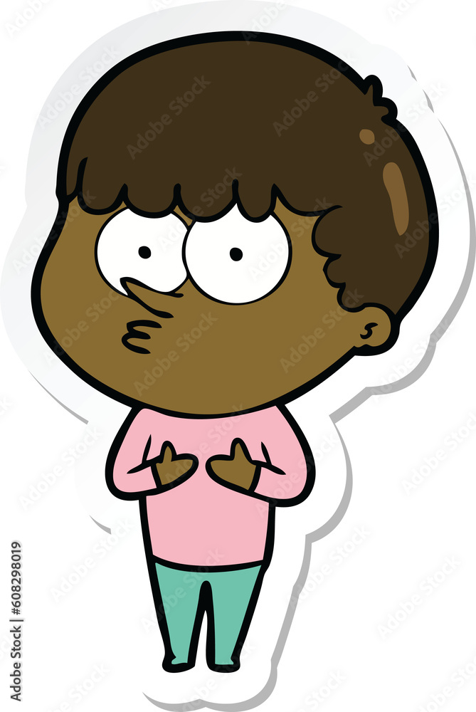 sticker of a cartoon curious boy
