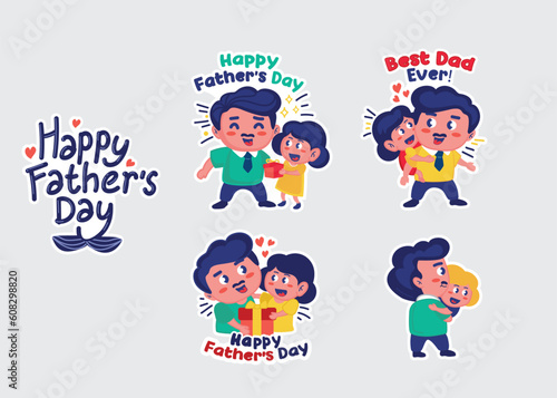 Fathers day, father and daughter sticker set