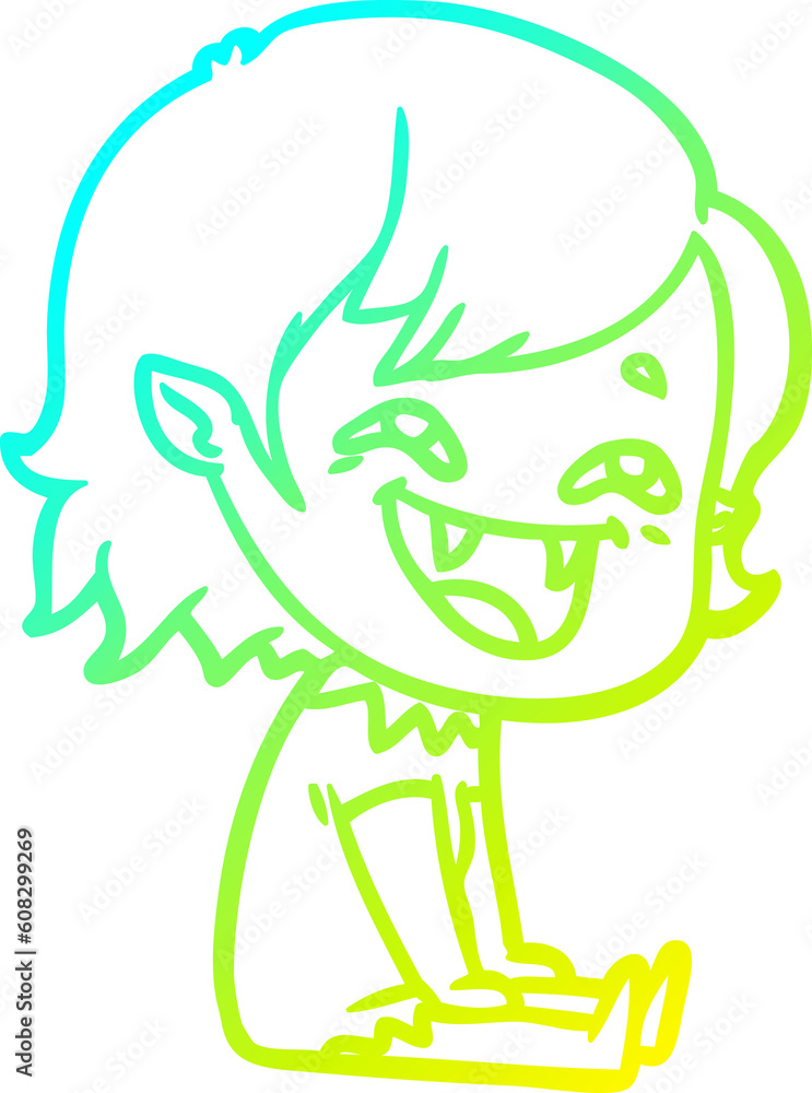 cold gradient line drawing of a cartoon laughing vampire girl cold gradient line drawing of a cartoon laughing vampire girl