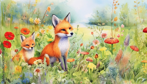 Watercolor illustration for children of a beautiful