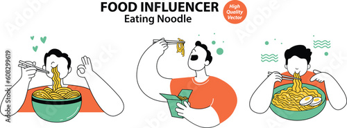 Food Influencer eating noodle mukbang