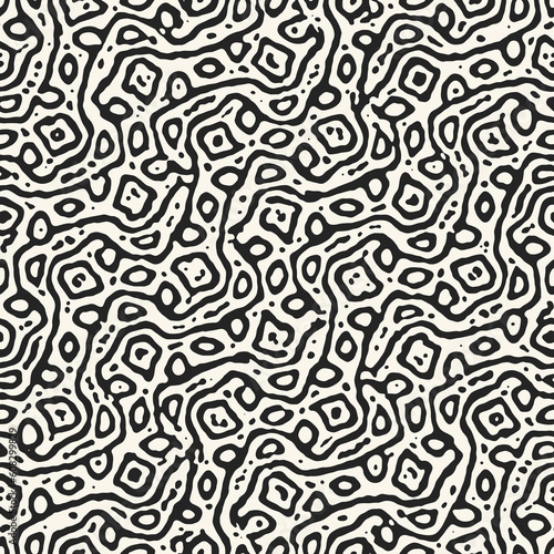 Ink Drawn Ornate Contoured Graphic Motif Mottled Textured Pattern
