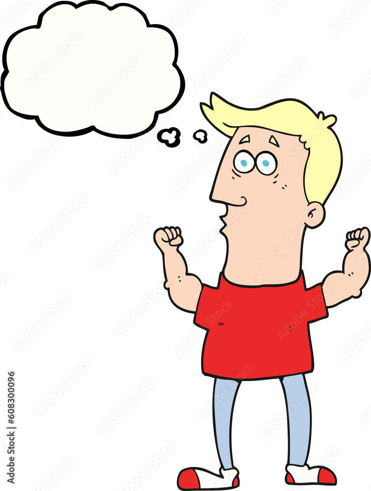 freehand drawn thought bubble cartoon surprised man flexing biceps freehand drawn thought bubble cartoon surprised man flexing biceps