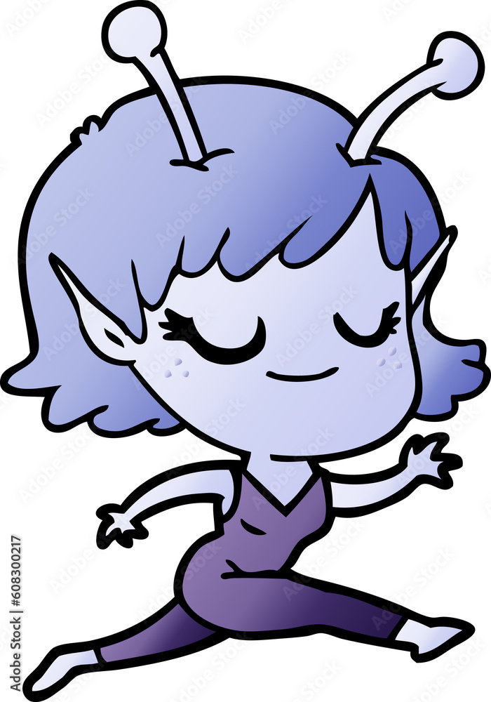 smiling alien girl cartoon running