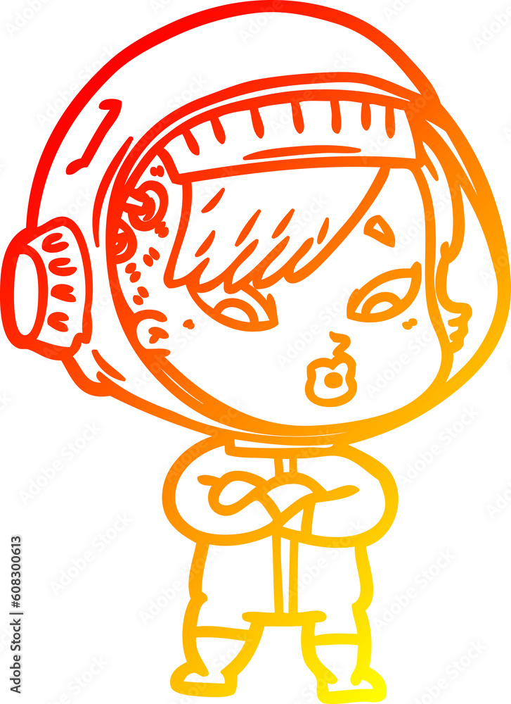 warm gradient line drawing of a cartoon astronaut woman warm gradient line drawing of a cartoon astronaut woman
