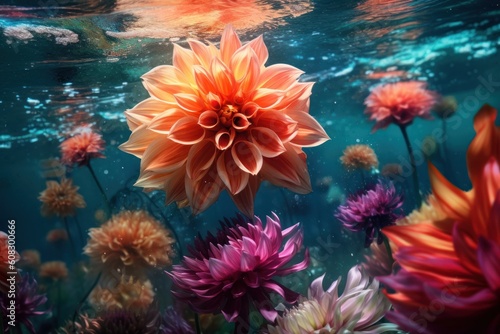 close up view of beautiful flowers underwater, ai tools generated image © whitehoune