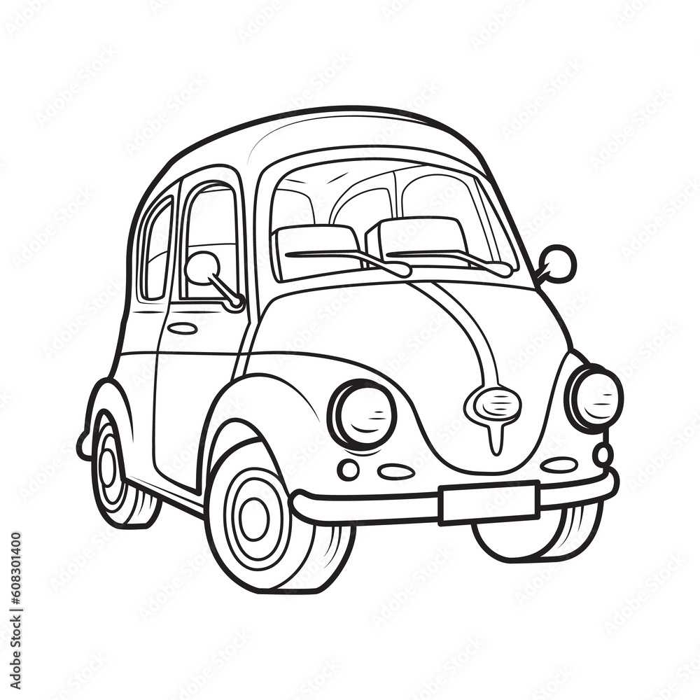 Little retro car for coloring book. Illustration on transparent background