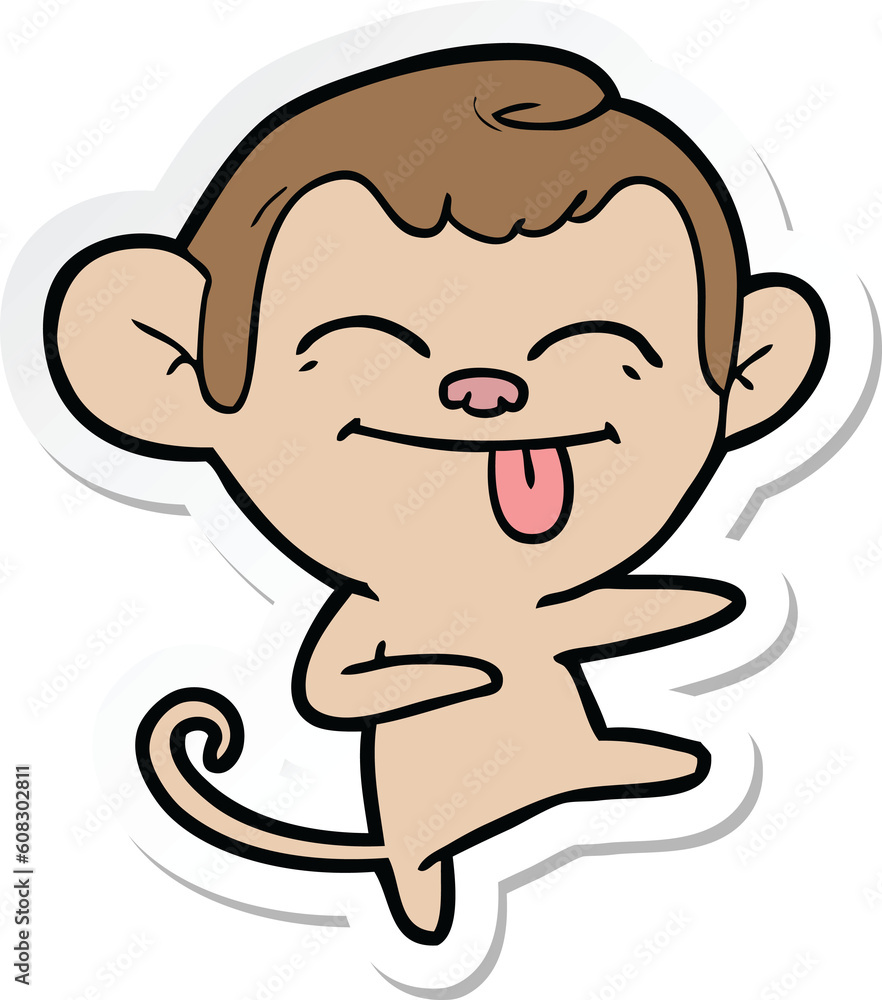 sticker of a funny cartoon monkey pointing sticker of a funny cartoon monkey pointing