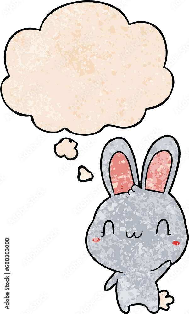 cartoon rabbit waving with thought bubble in grunge texture style cartoon rabbit waving with thought bubble in grunge texture style
