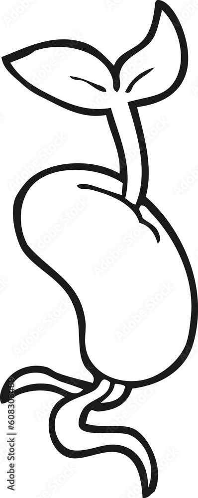 freehand drawn black and white cartoon sprouting seed freehand drawn black and white cartoon sprouting seed