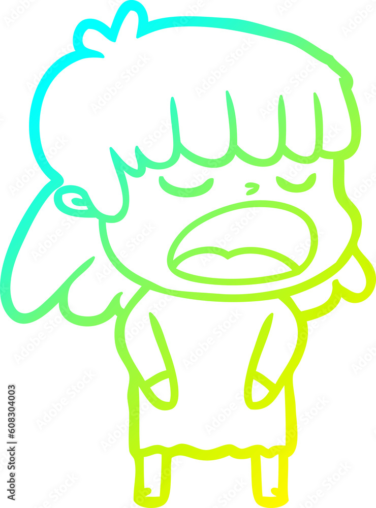Obraz premium cold gradient line drawing of a cartoon woman talking loudly