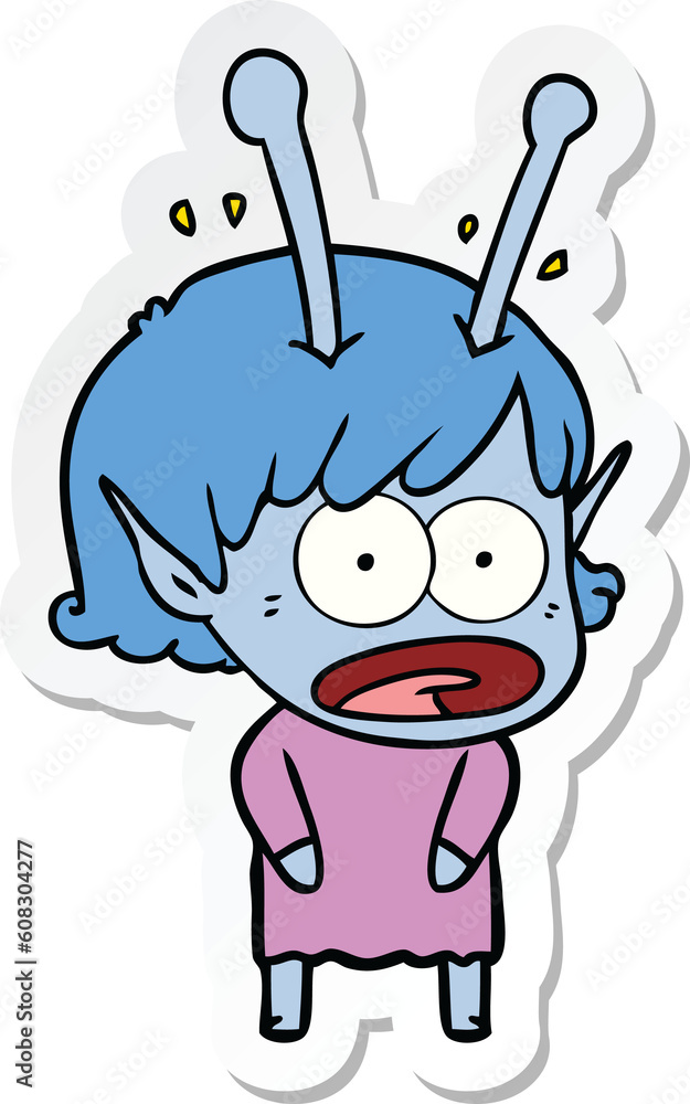 sticker of a cartoon shocked alien girl sticker of a cartoon shocked alien girl