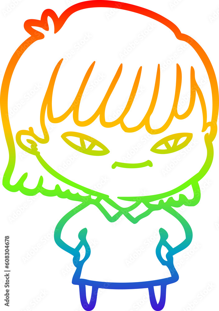 rainbow gradient line drawing of a cartoon woman rainbow gradient line drawing of a cartoon woman