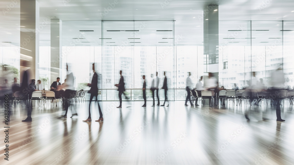 blurred business people in white glass office background, Generative AI blurred business people in white glass office background, Generative AI