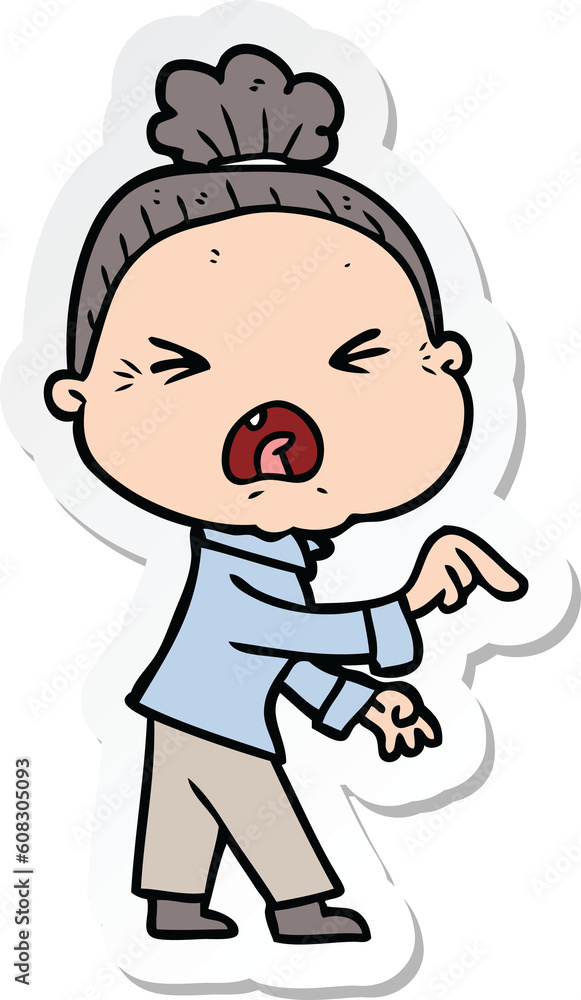 sticker of a cartoon angry old woman sticker of a cartoon angry old woman