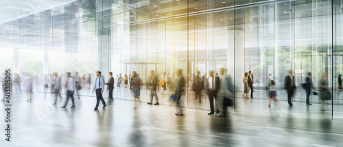 blurred business people in white glass office background  Generative AI