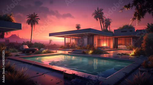 Home or house building Exterior and interior design showing tropical pool villa. Generative Ai