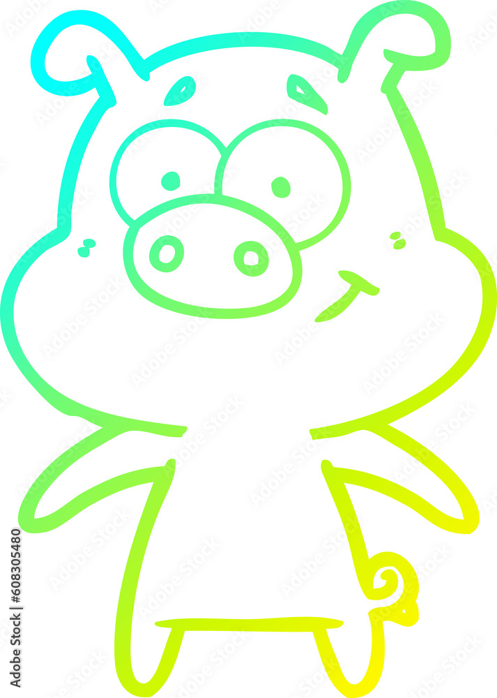 cold gradient line drawing of a happy cartoon pig cold gradient line drawing of a happy cartoon pig