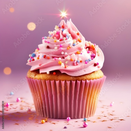 Vibrant Birthday Cupcake with Abundant Pink Icing for Celebrations. Generative AI