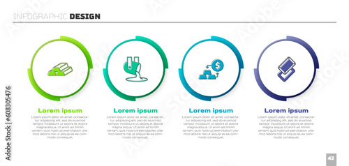 Set Gold bars, Molten gold being poured, exchange money and . Business infographic template. Vector