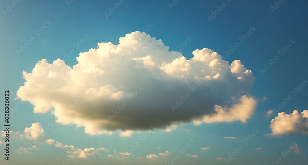Beautiful, fluffy white cloud floating in a bright blue sky. The cloud ...