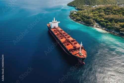 tanker transporting and storing oil for shipment, during clear skies and calm sea conditions at noon, Generative AI