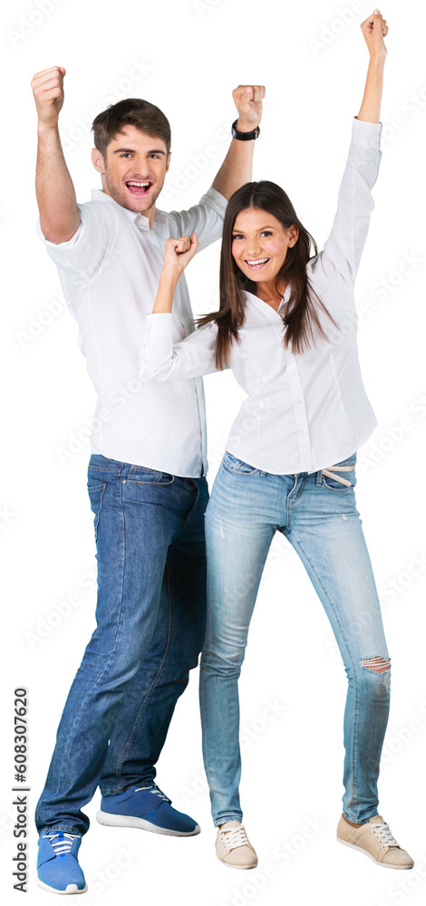 Obraz premium Happy young couple isolated on white background
