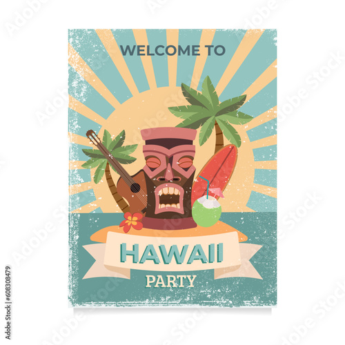 Summer hawaii tropical party banner, hawaiian poster card. Vector illustration