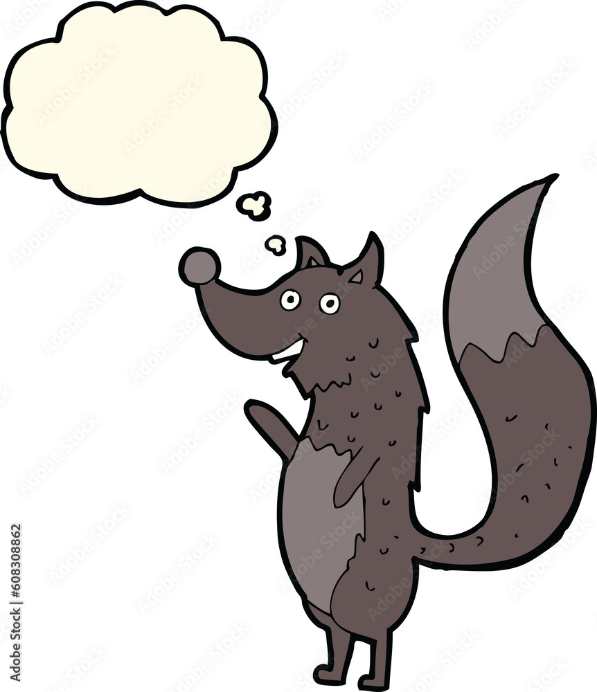 cartoon waving wolf with thought bubble cartoon waving wolf with thought bubble