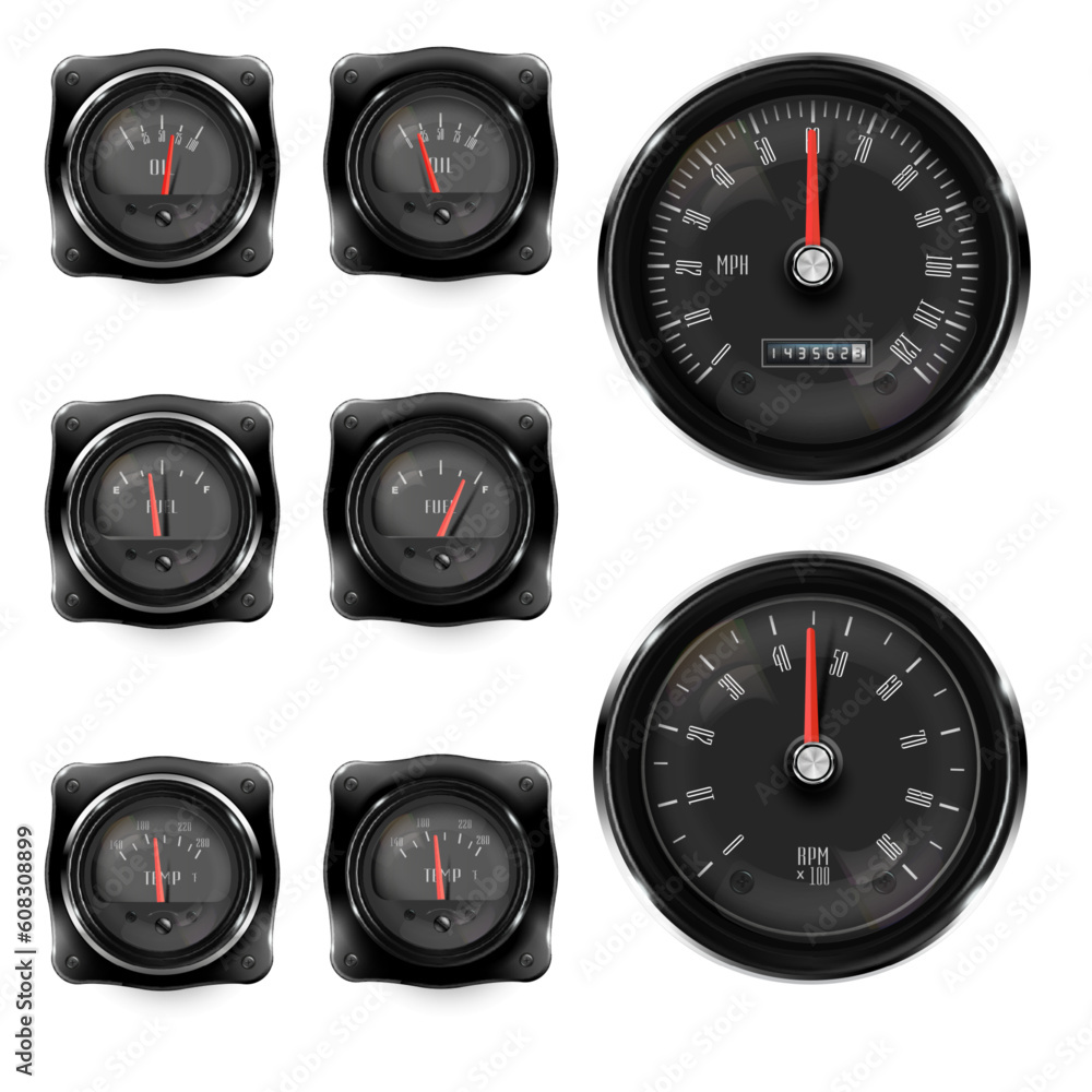 Dashboard of a retro car with arrow indicators. Vintage transport decoration Dashboard of a retro car with arrow indicators. Vintage transport decoration