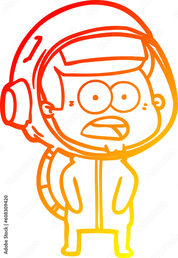 warm gradient line drawing of a cartoon surprised astronaut warm gradient line drawing of a cartoon surprised astronaut