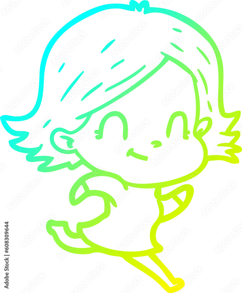 cold gradient line drawing of a cartoon friendly girl cold gradient line drawing of a cartoon friendly girl