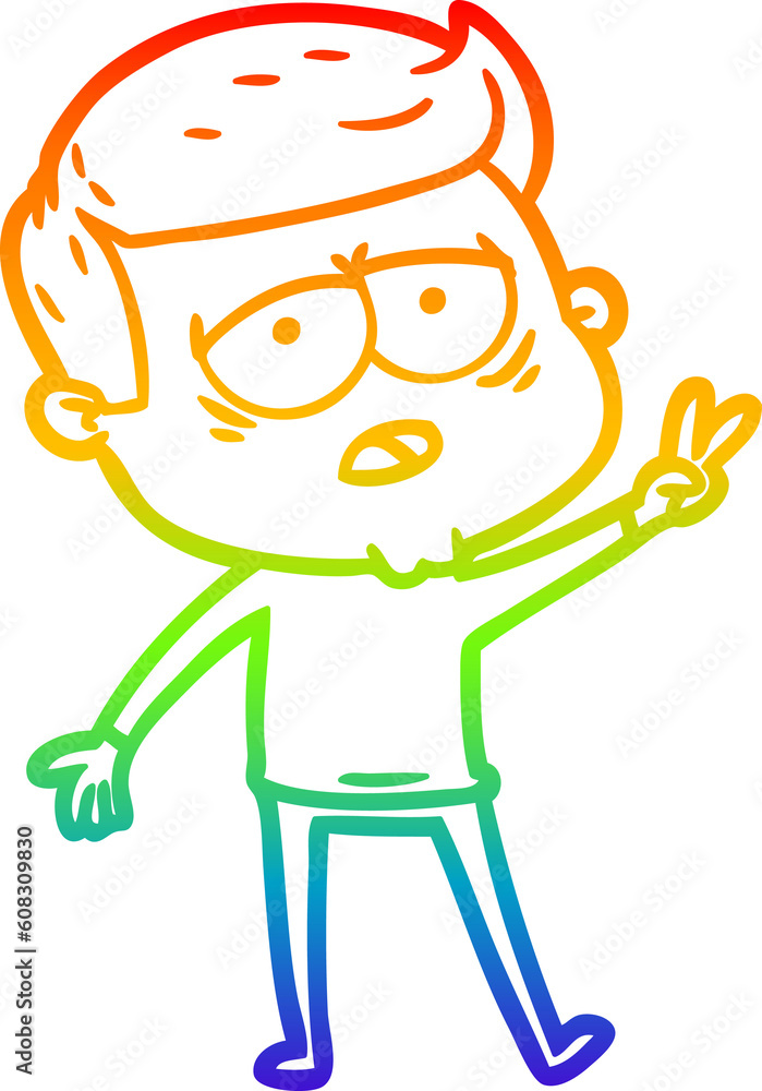 rainbow gradient line drawing of a cartoon tired man rainbow gradient line drawing of a cartoon tired man
