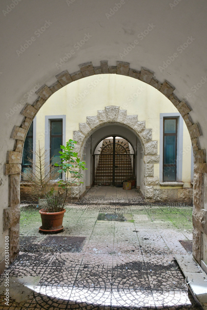 Entrance arch in the town hall of Sant'angelo dei Lombardi, a village in the province of Avellino, Italy.