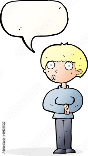 cartoon curious man with speech bubble