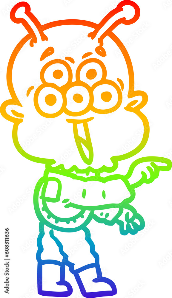 rainbow gradient line drawing of a happy cartoon alien rainbow gradient line drawing of a happy cartoon alien