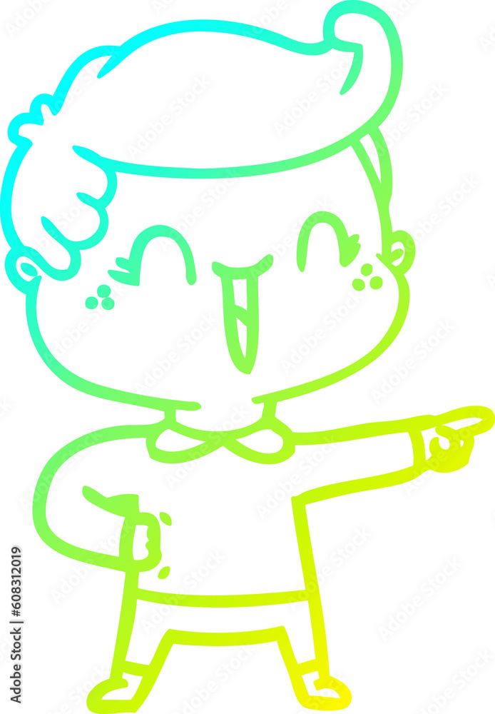 cold gradient line drawing of a cartoon laughing boy pointing cold gradient line drawing of a cartoon laughing boy pointing