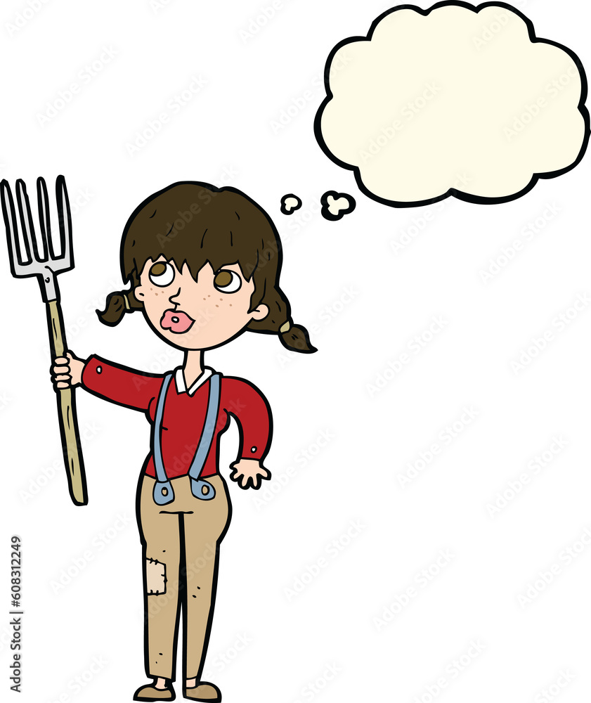 cartoon farmer girl with thought bubble cartoon farmer girl with thought bubble