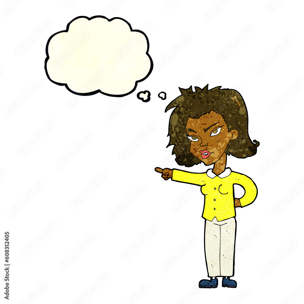 cartoon woman pointing with thought bubble cartoon woman pointing with thought bubble