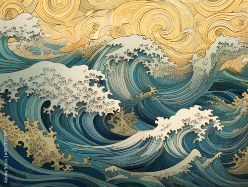 AI generated illustration of wave pattern with ocean sea