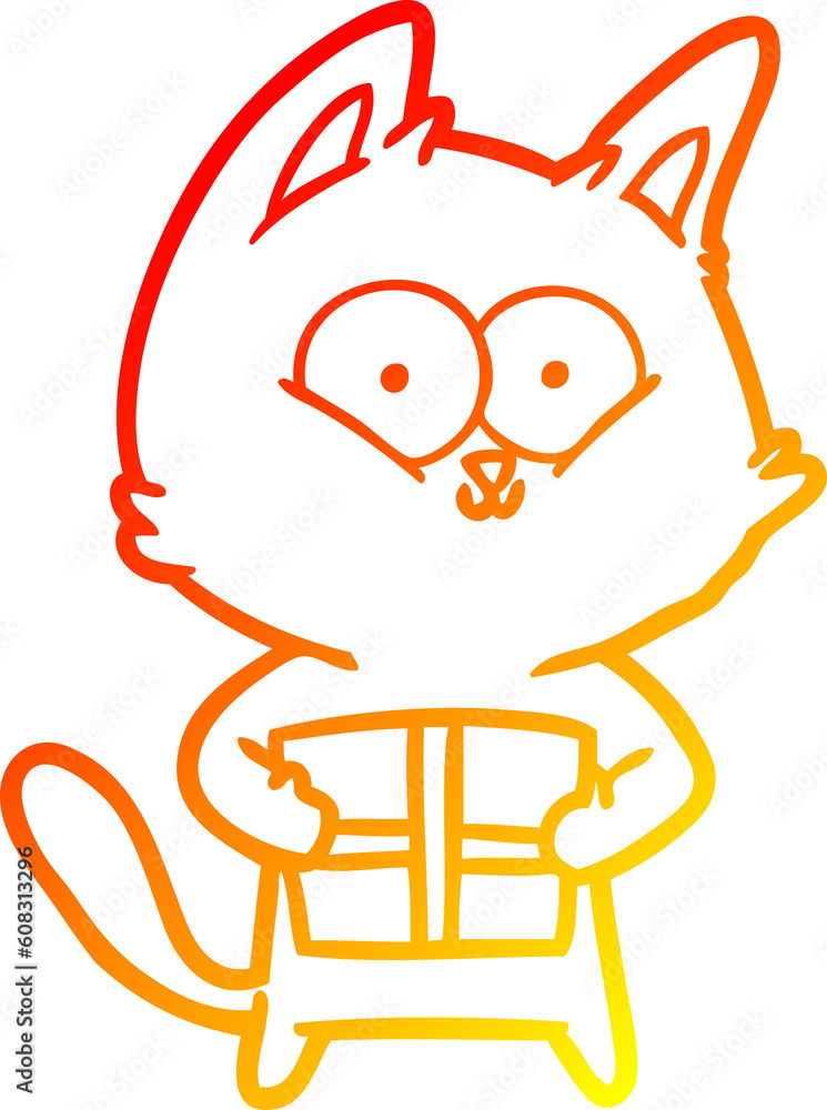 warm gradient line drawing of a cartoon cat holding christmas present warm gradient line drawing of a cartoon cat holding christmas present