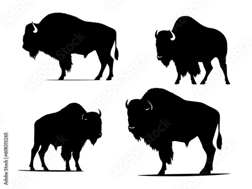 Bison silhouette vector A set of 4 bison vectors