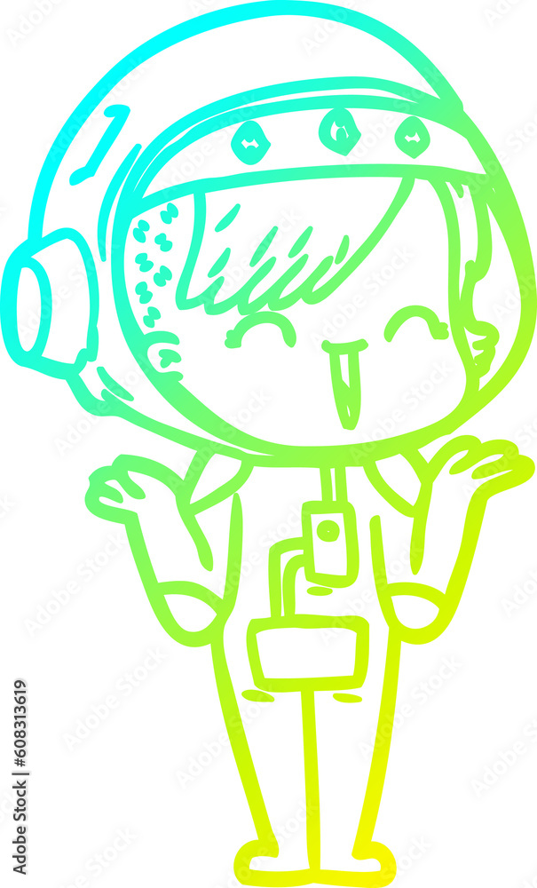 cold gradient line drawing of a happy cartoon space girl shrugging shoulders cold gradient line drawing of a happy cartoon space girl shrugging shoulders