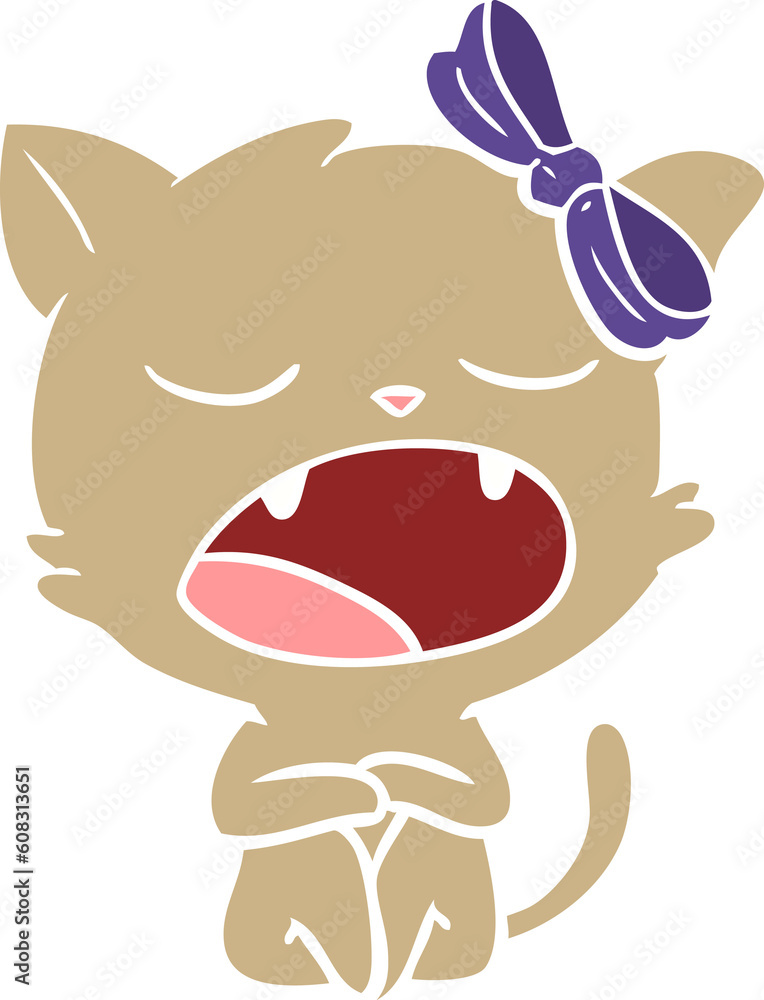 Obraz premium flat color style cartoon yawning cat