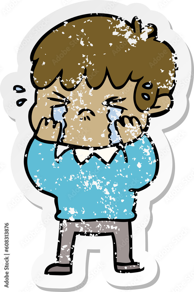 Fototapeta premium distressed sticker of a cartoon boy crying